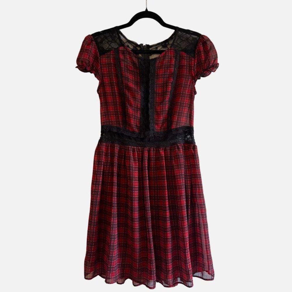 Tripp NYC Dress Red and Black Plaid and Lace Size Small Punk Goth Rare Excellent